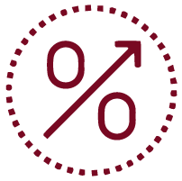 Red percent sign with arrow pointing up