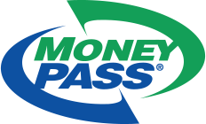Money Pass logo with the word Money pass in green and blue
